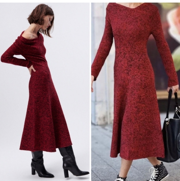 ZARA KNIT DRESS WITH RUCHED SHOULDERS - Picture 1 of 11